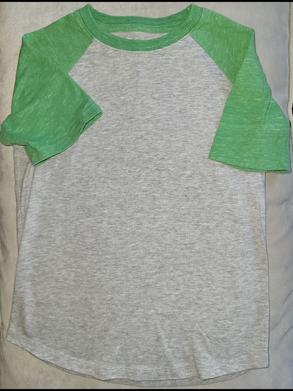 wonder nation Gray Tee with Green Raglan Sleeves